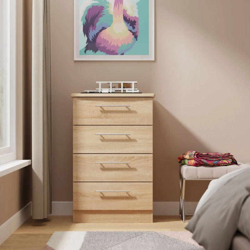 Image of Ready Assembled 2 U Carlton 4 Drawer Midi Chest (Ready Assembled) in Light Oak Size: Medium Light Oak Unisex Medium