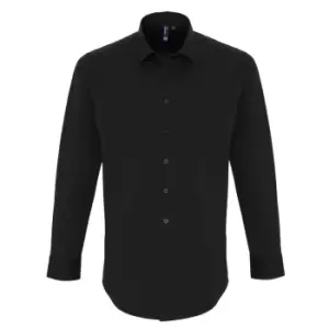 Image of Premier Mens Stretch Fit Poplin Long Sleeve Shirt (2XL) (Black)