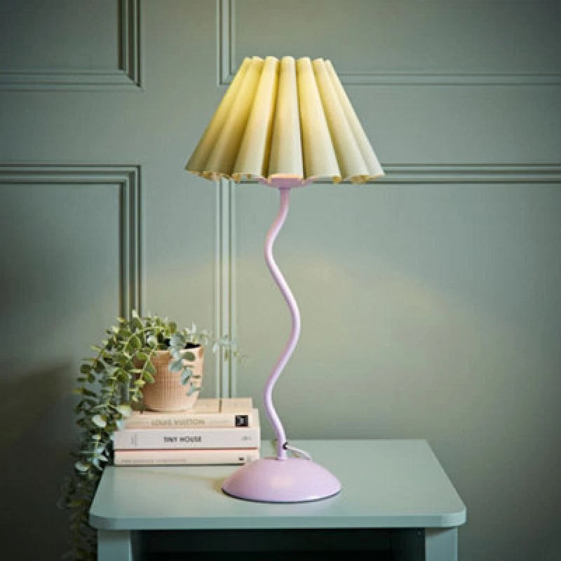 Image of ValueLights ValueLights Wiggle Sage Pleated Scallop Lamp Shade Pale Purple Metal Table Lamp Purple One Size Unisex 5059406065293