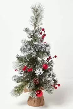 Image of Small Frosted Decorative Christmas Tree Red Baubles and Berries