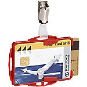 Image of Durable Security Pass Badge Holder with Clip Red Portrait and Landscape 85 x 54mm 821803 25 Pieces