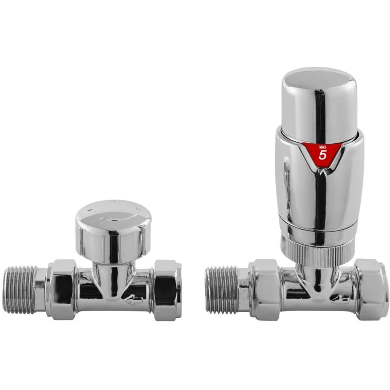 Image of NUIE Nuie - Hudson Reed Luxury Straight Thermostatic Radiator Valves Pair - Chrome HT316