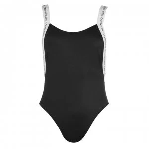 Image of Calvin Klein Logo Scoop Swimsuit - Black BEH