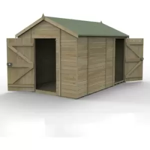 Image of 12' x 8' Forest Timberdale 25yr Guarantee Tongue & Groove Pressure Treated Windowless Combination Apex Shed (3.65m x 2.52m) - Natural Timber