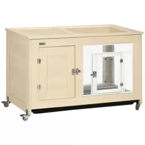 Image of PawHut Rabbit Hutch with Wheels Openable Roof Removable Tray - Oak Tone