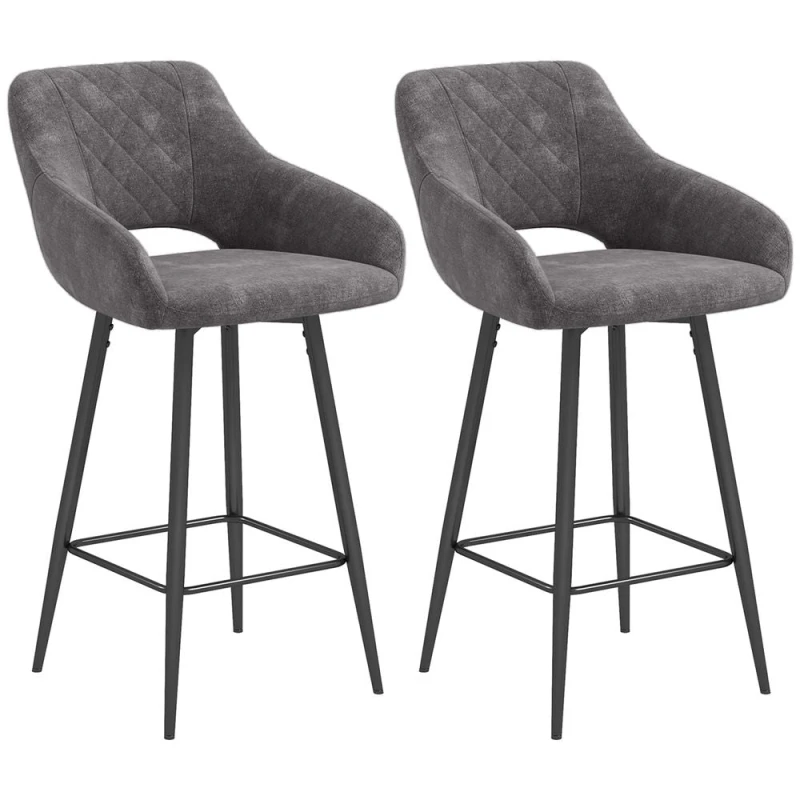Image of HOMCOM Stools Set of 2, Velvet-Touch Fabric Counter Height Bar Chairs Dark Grey