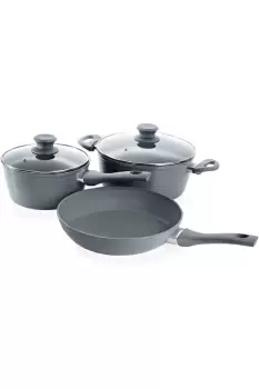 Image of 5 Pcs Non Stick Forged Ceramic Kitchen Cookware Frying Pan Saucepan Cooking Stock Pot Full Pan Set with Lids - BLACK
