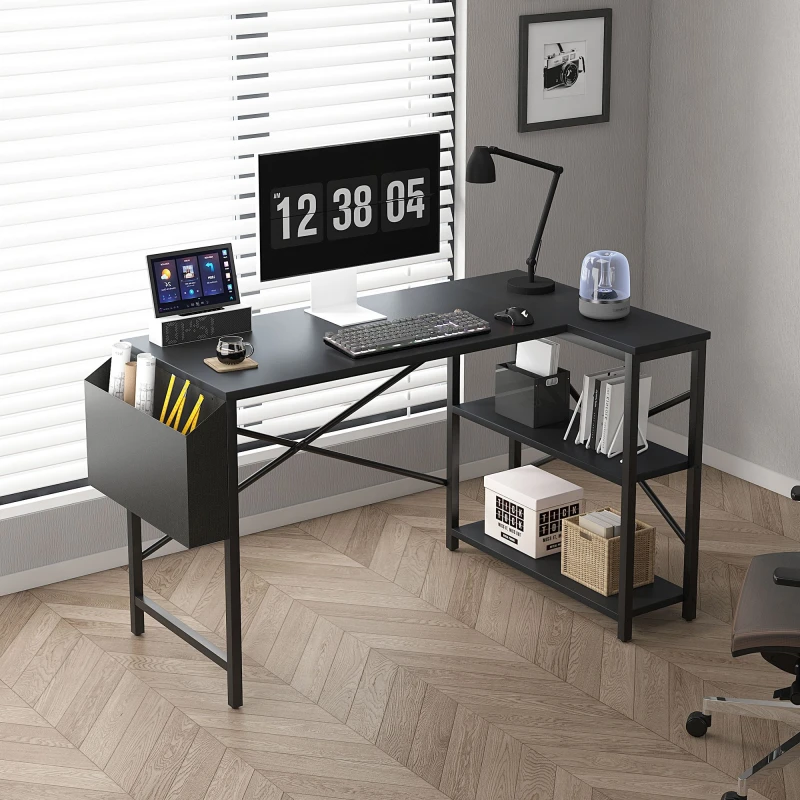 Image of MCC DIRECT Mcc Direct - l Shaped Corner Desk with Bookshelf Reversible Corner Desk For Home Office Study 100CM Black CD1004