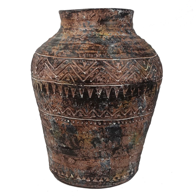 Image of N/A 40cm x 32cm Aztec Large Composite Textured Vase Composite Plant Pot