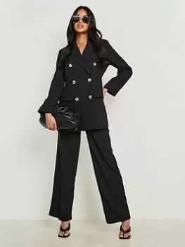 Image of Boohoo Linen Look Tailored Trousers - Black, Size 8, Women