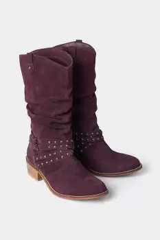 Image of Buckle and Studded Suede Slouch Boots