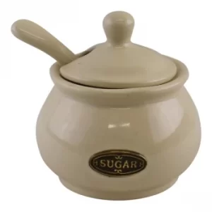 Image of Country Cottage Cream Ceramic Sugar Bowl With Lid & Spoon