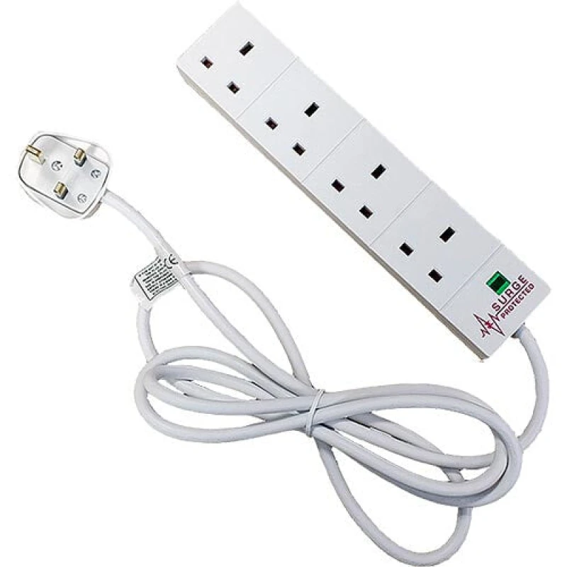 Image of Cablenet Cablenet 4 Way UK White 13Amp Surge Protected Power Strip with 2m Lead 42-0569