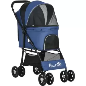 Image of PawHut Foldable Dog Stroller w/ Large Carriage, Universal Wheels, Brakes - Blue - Blue