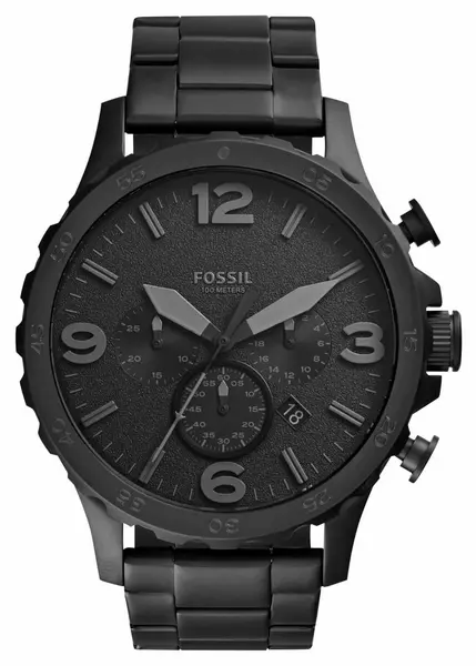 Image of Fossil JR1401 Mens Nate Black Chronograph Dial Black Watch