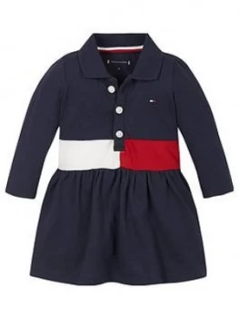 Image of Tommy Hilfiger Baby Girls Flag Polo Dress, Navy, Size 18-24 Months