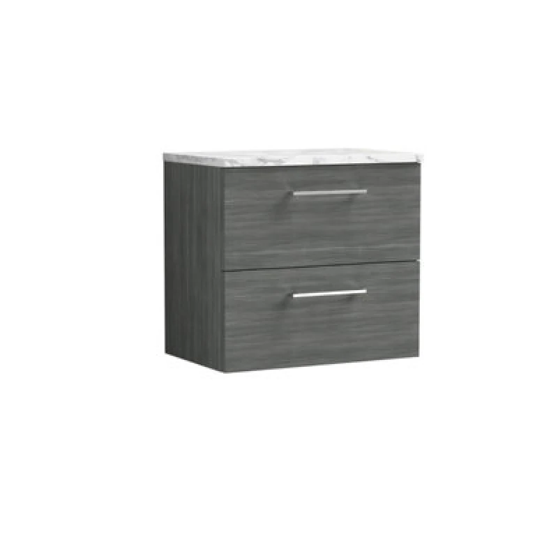 Image of Nuie Arno Wall Hung 2-Drawer Vanity Unit With Laminate Worktop In Anthracite Woodgrain