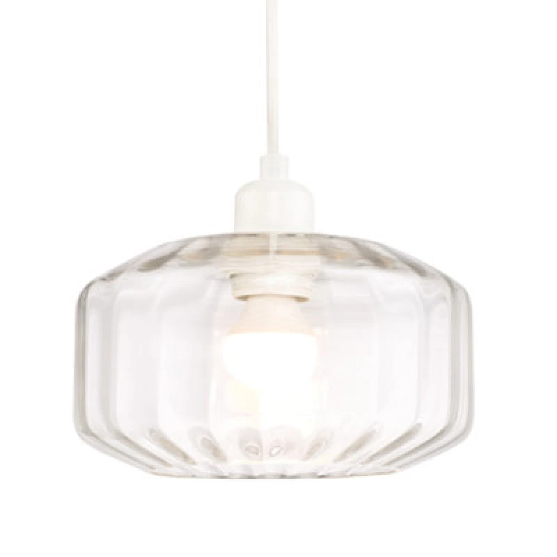 Image of Happy Homewares Contemporary Clear Ribbed Glass Non Electric Pendant Lamp Shade With Flat Style
