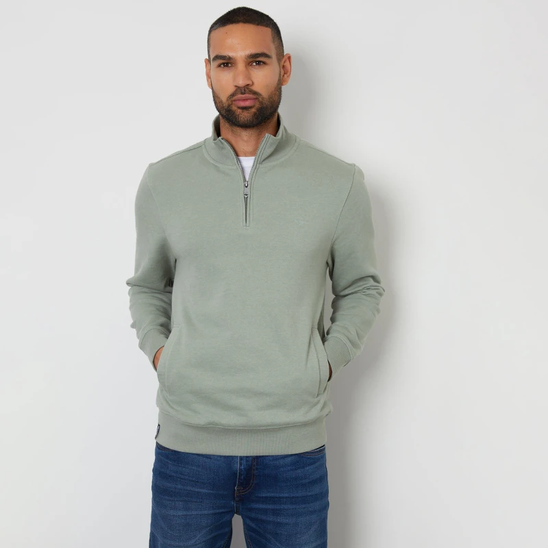 Image of Threadbare Threadbare Mens Sage Quarter Zip Sweatshirt - Green M Male