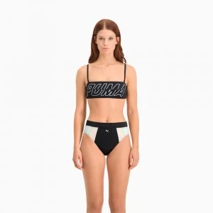 Image of PUMA Swim Womens Bandeau Top Shirt, Black Combo, size Large, Clothing