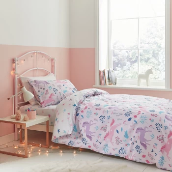 Image of Bianca Cottonsoft Woodland Unicorn and Stars Duvet Cover Set, Pink, Size Double