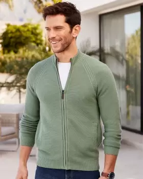 Image of Cotton Traders Textured Knit Zip-Through Cardigan in Green