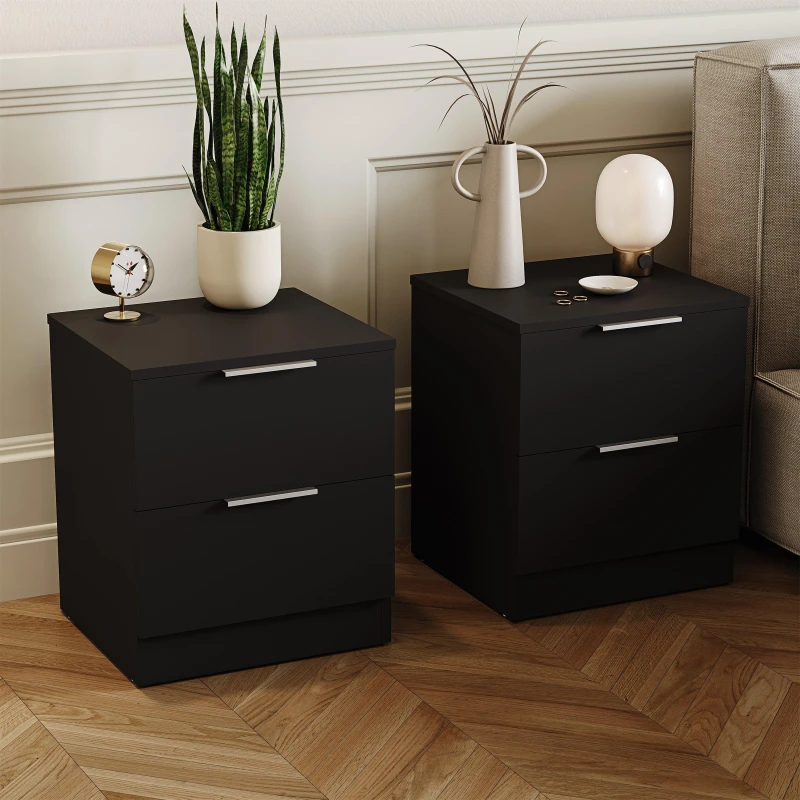 Image of Lassic Trega 2 Drawer Bedside Chest Set Of 2 Black unisex 2 Drawer