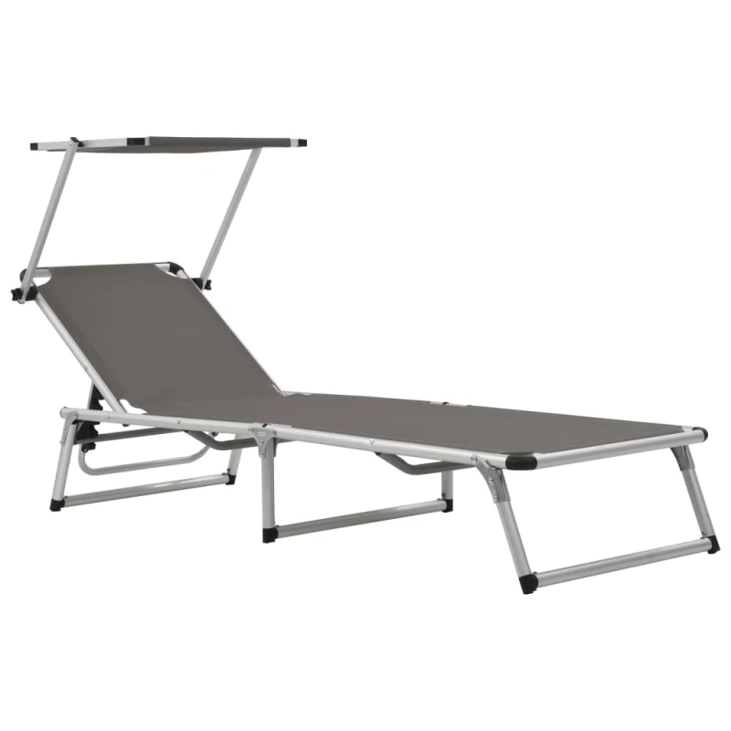 Image of VIDAXL Folding Sun Lounger with Roof Aluminium and Textilene Grey vidaXL 8718475621324
