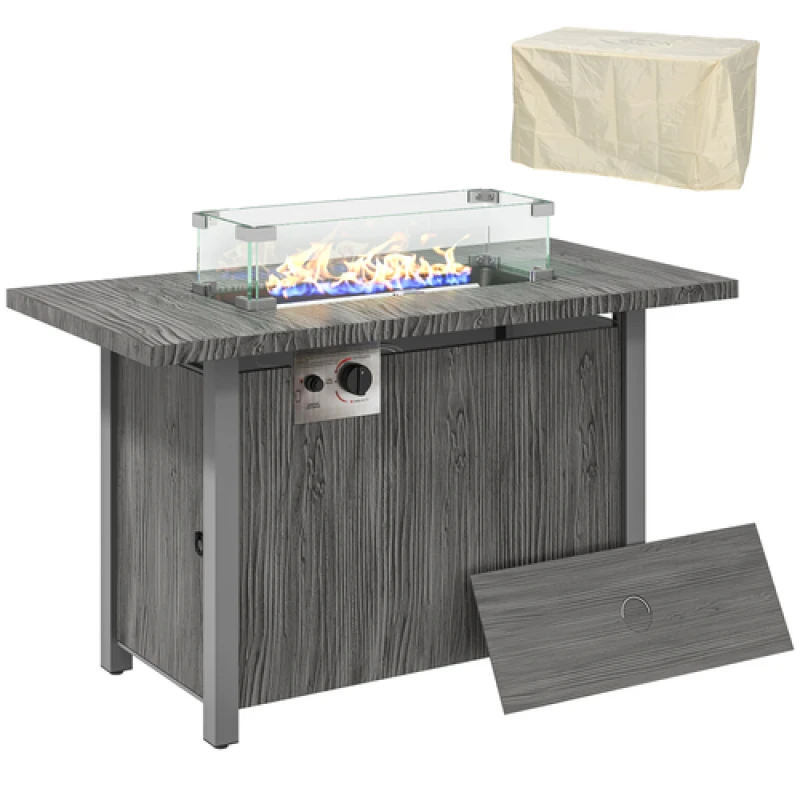 Image of Outsunny Gas Fire Pit Table with 50,000 BTU Burner, Cover, Dark Grey 842-345V70CG