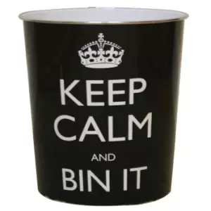 Image of JVL Black Keep Calm Plastic Waste Paper Bin - Black