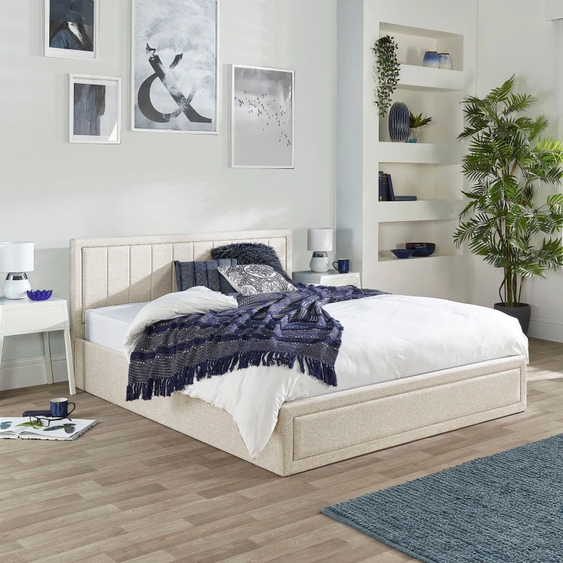 Image of Aspire Aspire Castleton Linen Quilted Headboard Ottoman Bed in Natural Size: Double Natural Double Unisex 5057632302113