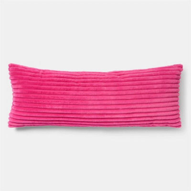 Image of OHS OHS Ribbed Faux Fur Bolster Pillow Soft Maternity Support Cushion in Pink Pink One Size Unisex 5027434230976