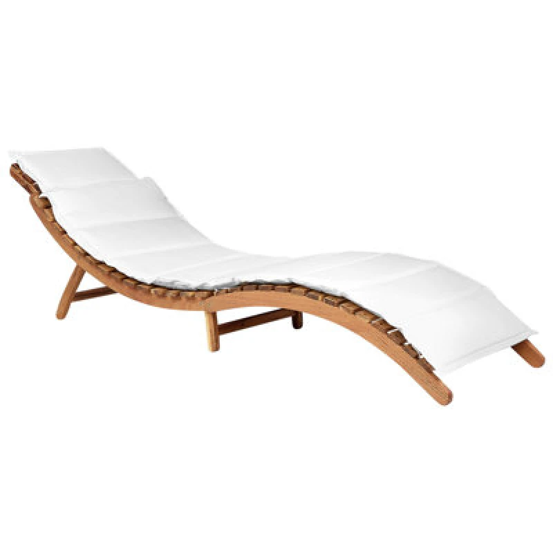 Image of Beliani Sun Lounger With Cushion Luino Acacia Wood Off-White
