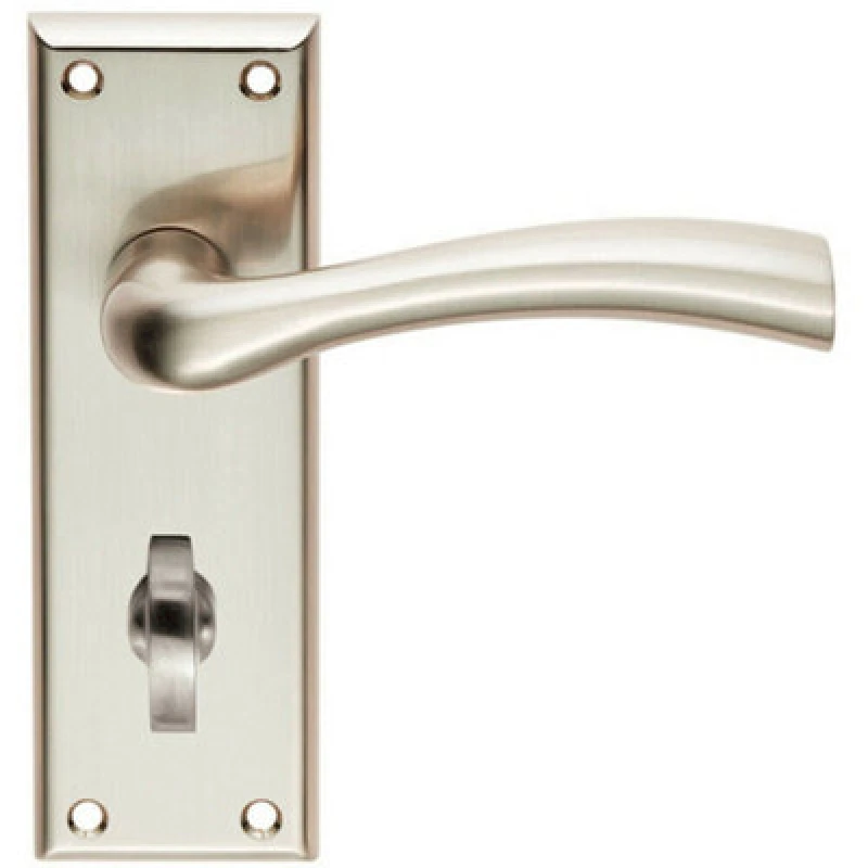 Image of Loops Chunky Curved Tapered Handle on Bathroom Backplate 150 x 50mm Satin Nickel Metallics