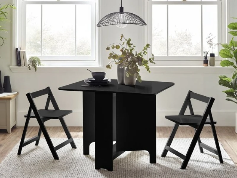 Image of Julian Bowen Gatan Black Foldaway Dining Table with 2 Chairs