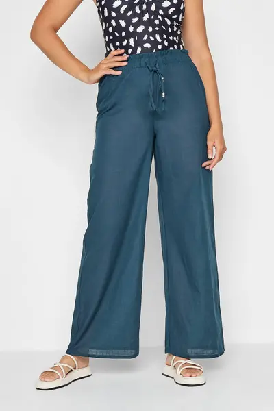 Image of Long Tall Sally Tall Wide Leg Cotton Trousers Blue