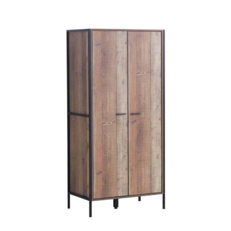 Image of Timber Art Design Stretton Urban 2 Door Double Wardrobe Bedroom Furniture Rustic Industrial Oak
