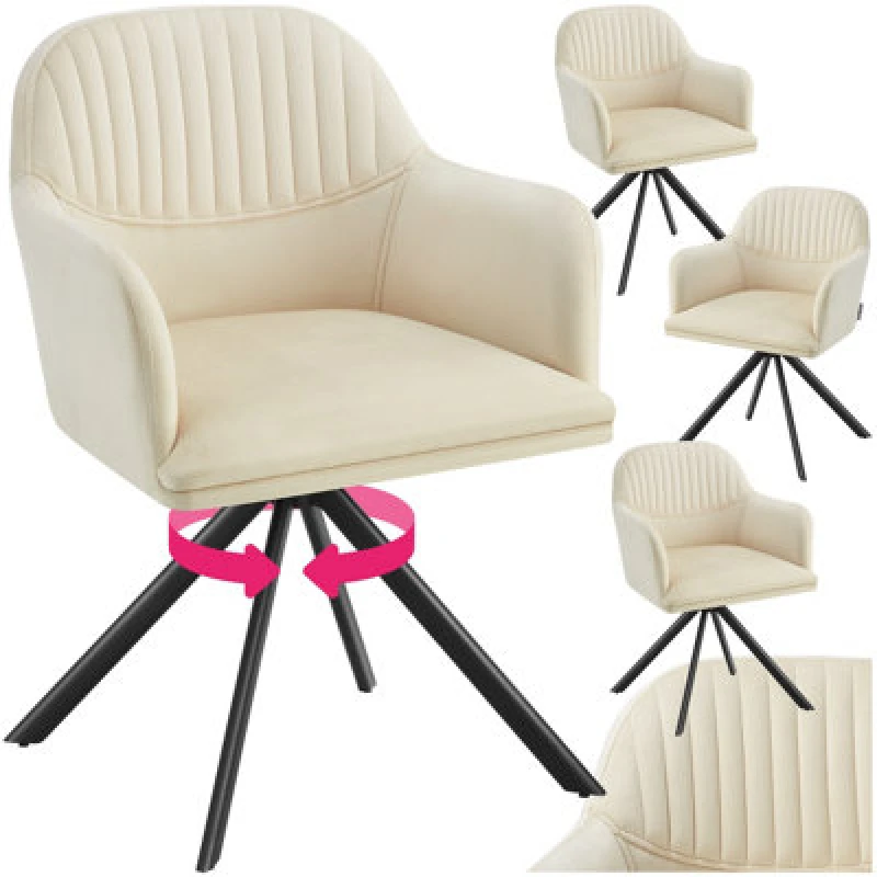 Image of tectake Armchair Lona Set Of 4 - Cream/Black in Cream Size: 4 Pack Cream Unisex 4 Pack