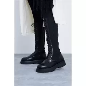 Image of I Saw It First Black Knitted Knee High Lace Up Boot - Black