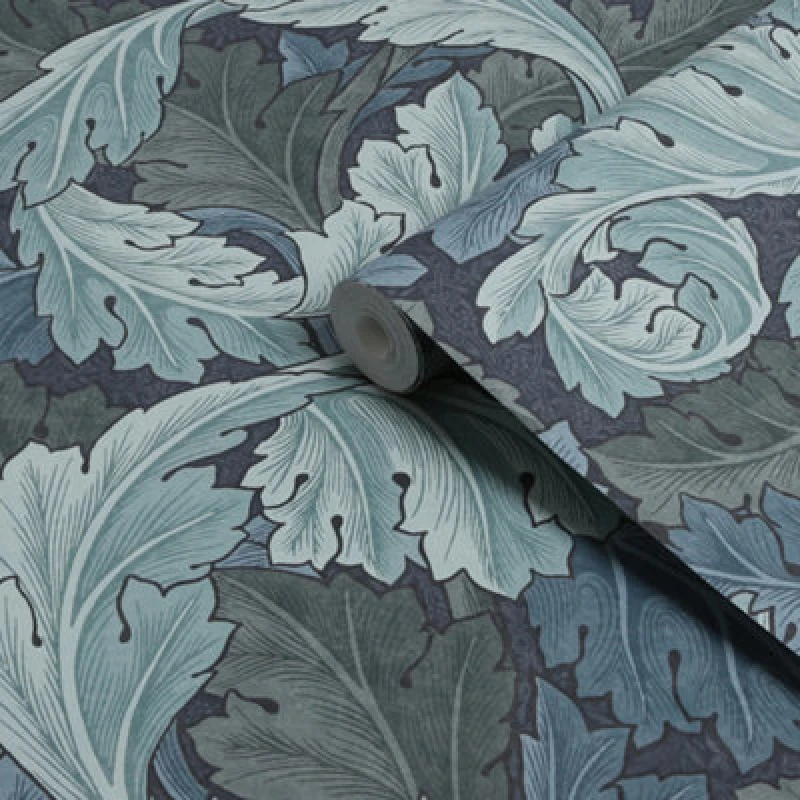 Image of William Morris Gallery Collection Blue Acanthus Smooth Wallpaper