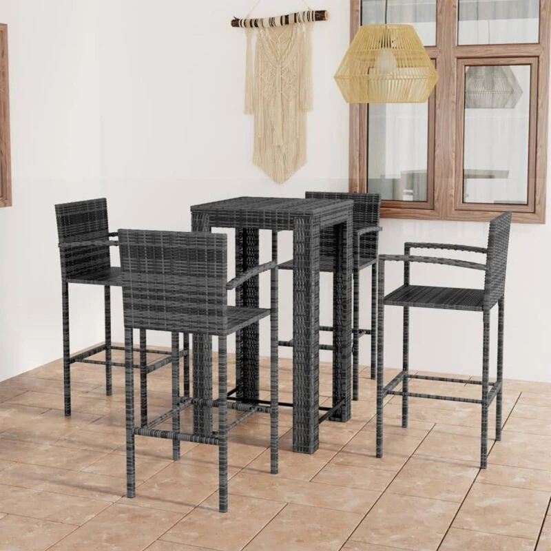 Image of VIDAXL 5 Piece Outdoor Bar Set with Armrest Poly Rattan Grey Vidaxl 8720286247440
