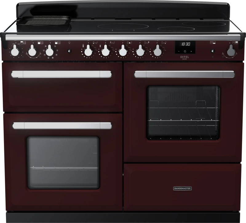 Image of Rangemaster Estel Deluxe ESDLO110EIPBOR/CM1 110cm Electric Range Cooker with Induction Hob - Bordeaux / Chrome - A Rated