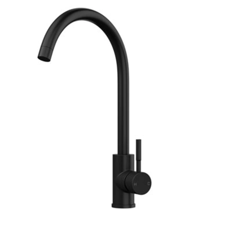 Image of Balterley Round Single Lever Kitchen Sink Mixer Tap, Top Fix Installation, Black Unisex