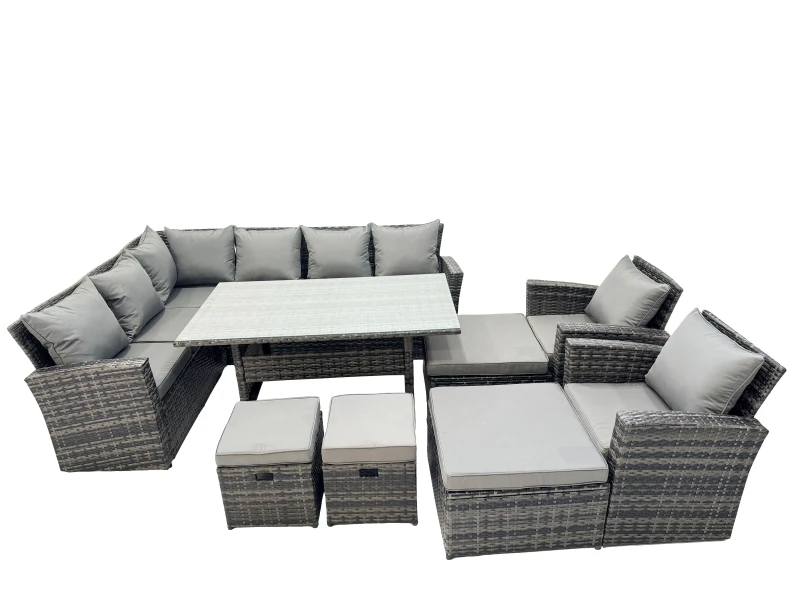 Image of Fimous 12 Seat Rattan High Back Corner Sofa Set with 4 Stools 2 Chair in Dark Grey Dark Grey Unisex