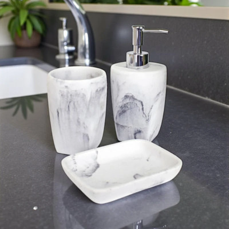 Image of Showerdrape Octavia White Marble & Chrome 3 Piece Bathroom Accessory Set