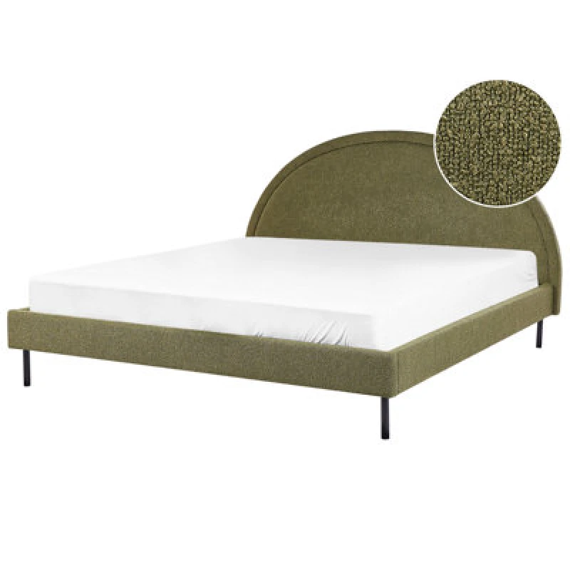 Image of Beliani Bed Boucle Margut 180 X 200 Cm (Eu Super King) Olive Green