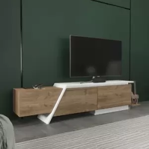Image of Decorotika - Zonas180 Cm Modern Unique Design tv Stand, tv Cabinet, tv Unit With 3 Cabinets Walnut And White
