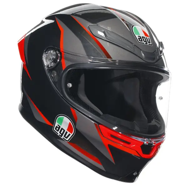 Image of AGV K6 S E2206 MPLK Slashcut Black Grey Red 014 Full Face Helmet Size XL