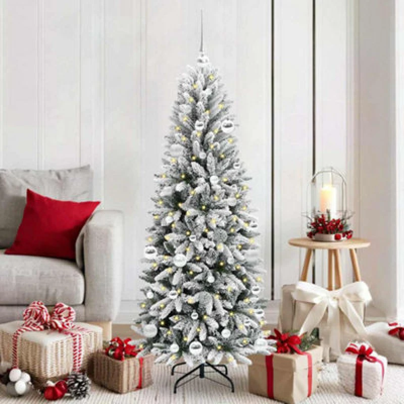Image of vidaXL Artificial Christmas Tree with 150 LEDs, Silver Balls White 63 x 63 x 150 cm, White 3396038