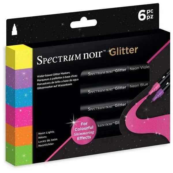 Image of Spectrum Noir Glitter Marker Pens Neon Lights Set of 6